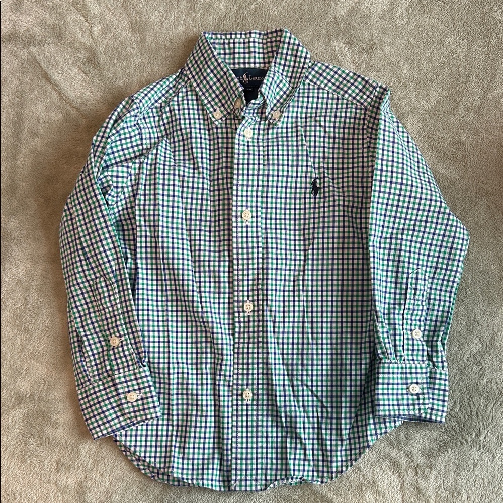 Ralph Lauren Boys Green & Blue Gingham Button-Down Shirt